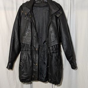Vintage Genuine Leather Hooded Jacket